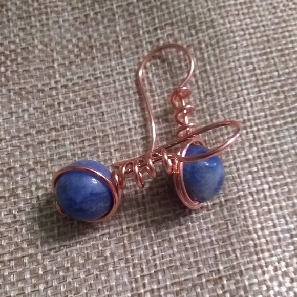 Copper Wrapped Blue Sodalite Dangle Earrings ~ Made for Jeans & Everyday Magic - Picture 7 of 13
